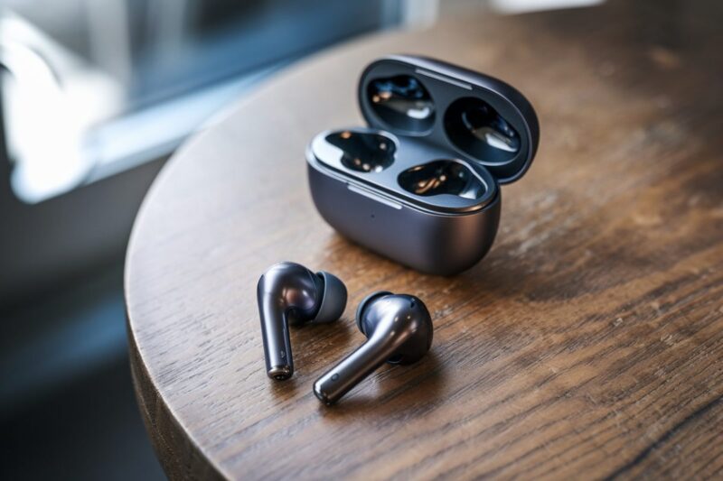 Les Galaxy Buds 4 Pro de Samsung avec leur boîtier de charge