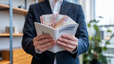 Personne tenant un livret CPF avec des billets d'euros