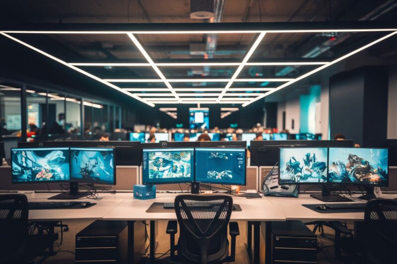 Bureau moderne d'un d&eacute;veloppeur de jeux vid&eacute;o