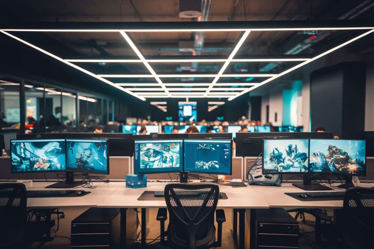 Bureau moderne d'un d&eacute;veloppeur de jeux vid&eacute;o