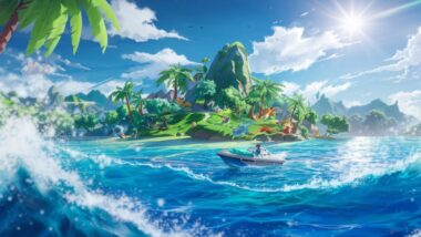 Illustration d'une île tropicale pour le jeu Pokémon