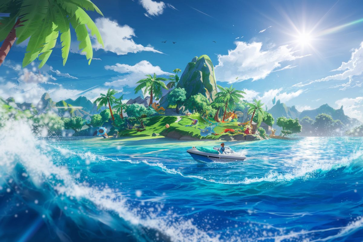 Illustration d'une &icirc;le tropicale pour le jeu Pok&eacute;mon