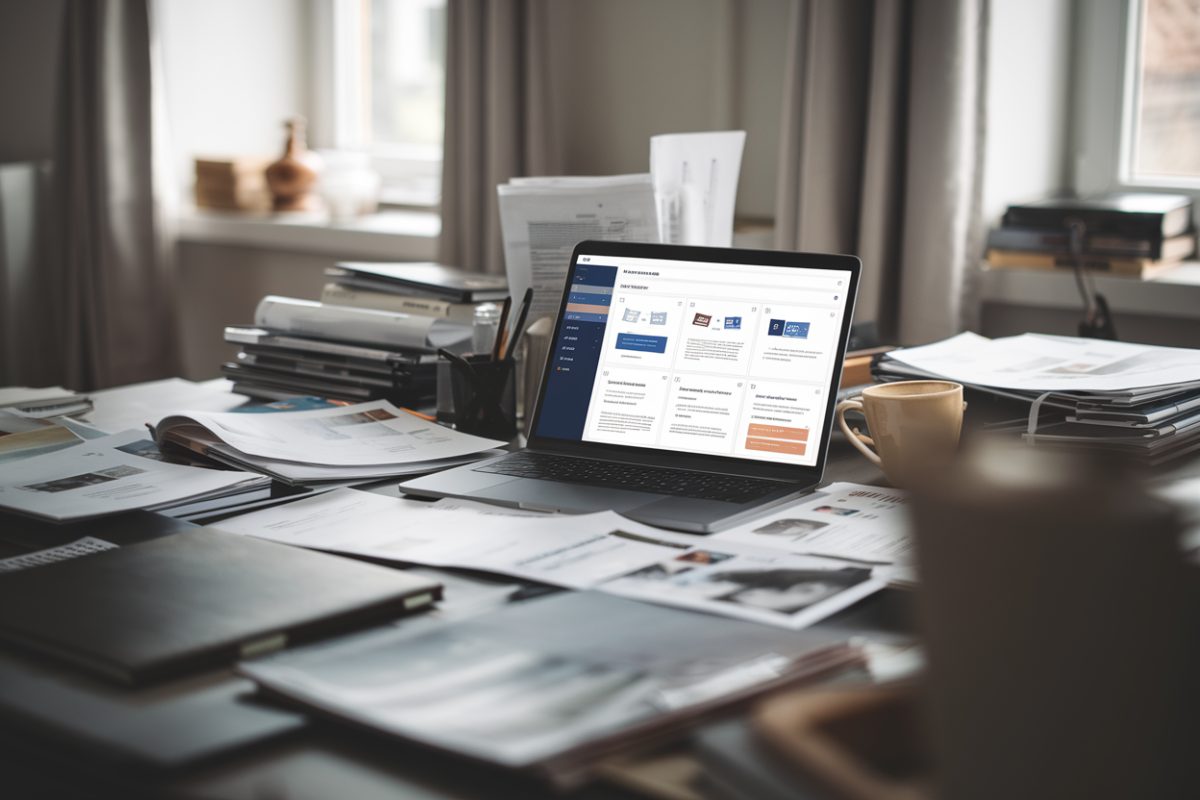 Interface NotebookLM sur ordinateur avec r&eacute;ponses sourc&eacute;es et documents ouverts