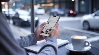 Un smartphone posé au café pendant une pause sans Facebook