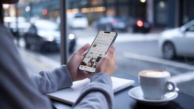 Un smartphone posé au café pendant une pause sans Facebook