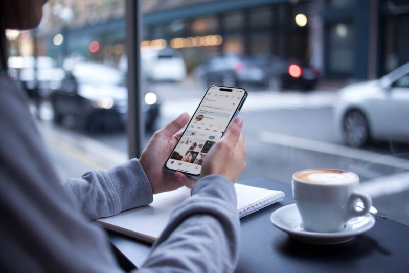 Un smartphone pos&eacute; au caf&eacute; pendant une pause sans Facebook