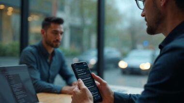 Analyste cybersécurité examinant un smartphone Android en bureau moderne