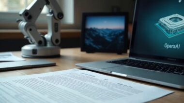 Lettre de démission OpenAI près d’un robot prototype, contexte Pentagone.