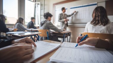 Des lycéens en Terminale comparent spécialités et options en classe