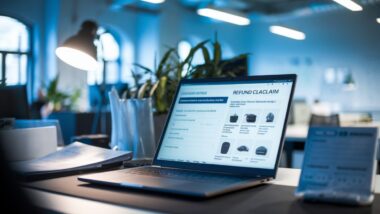 Un agent traite une demande de remboursement suspecte sur ordinateur portable