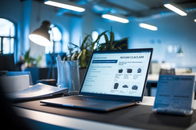 Un agent traite une demande de remboursement suspecte sur ordinateur portable