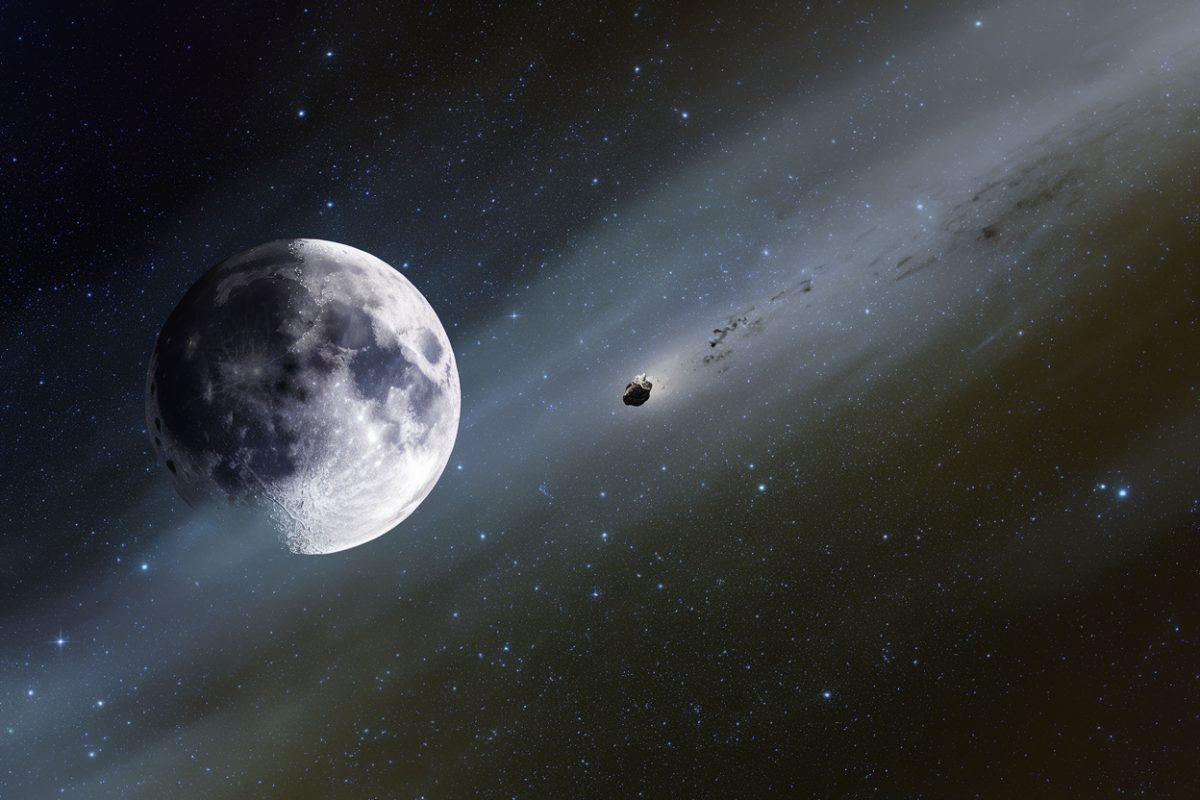 Illustration r&eacute;aliste d&rsquo;un ast&eacute;ro&iuml;de passant pr&egrave;s de la Lune en 2032